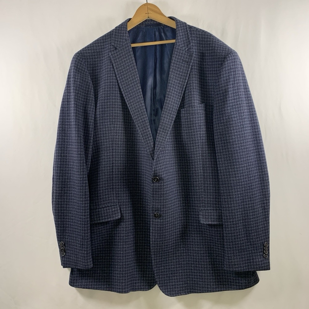 Mens Wool Micro Check Sport Coat Size 46L Blazer Blue Preppy Tailored Fit Blazer